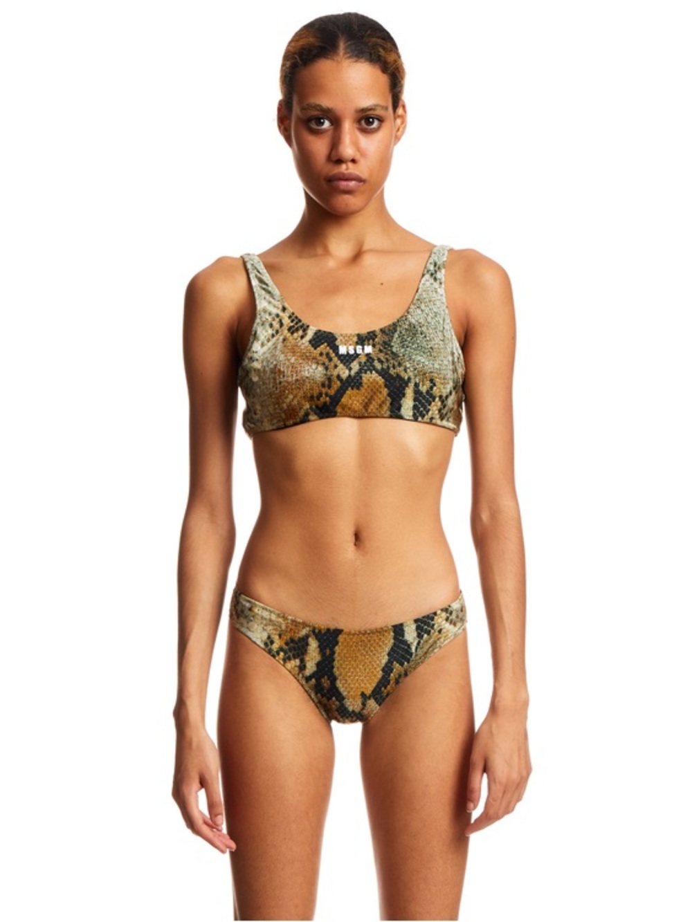 MSGM Snake-Print Bikini Set in Green and Tan